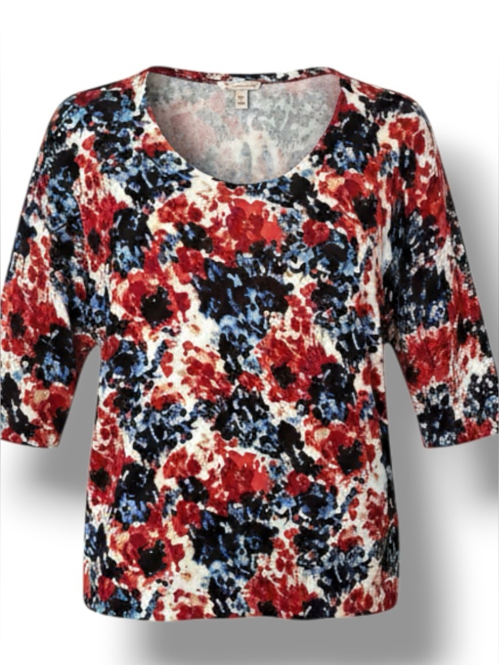 dressbarn SZ 1X Plus-size Floral Print Top Lightweight Sweater Red Blue Multi